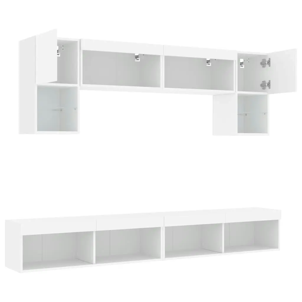 6 Piece TV Wall Units with LED White Engineered Wood 3216704