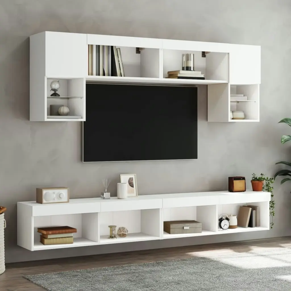 6 Piece TV Wall Units with LED White Engineered Wood 3216704