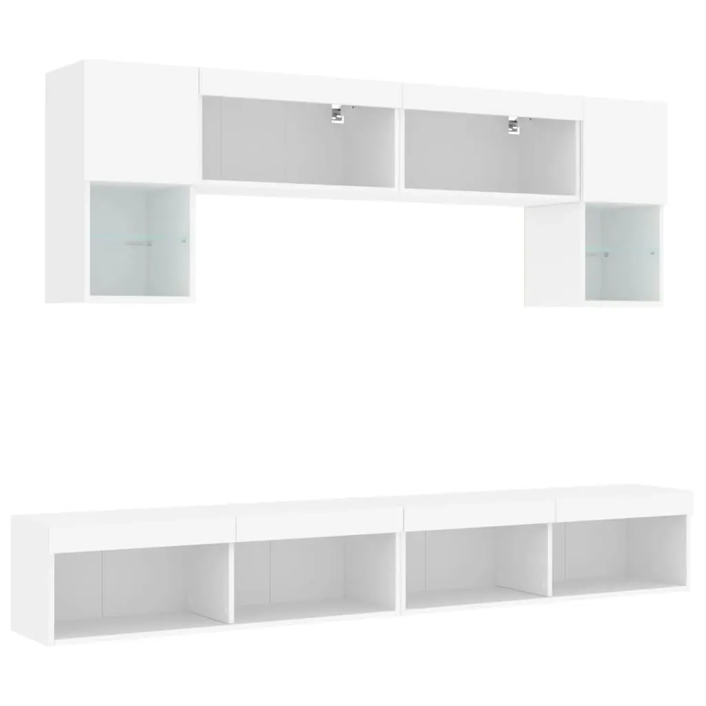 6 Piece TV Wall Units with LED White Engineered Wood 3216704