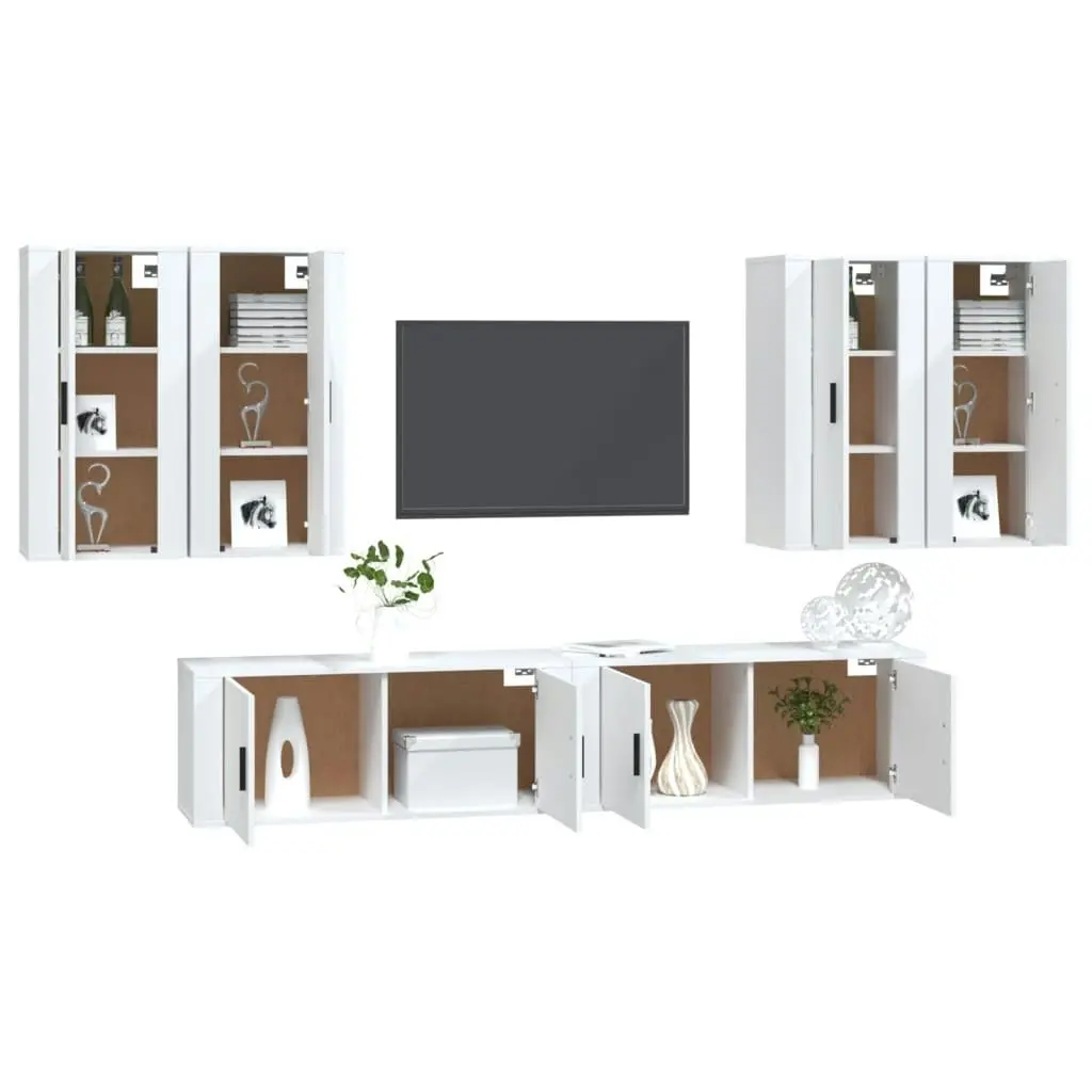 6 Piece TV Cabinet Set White Engineered Wood 3188710