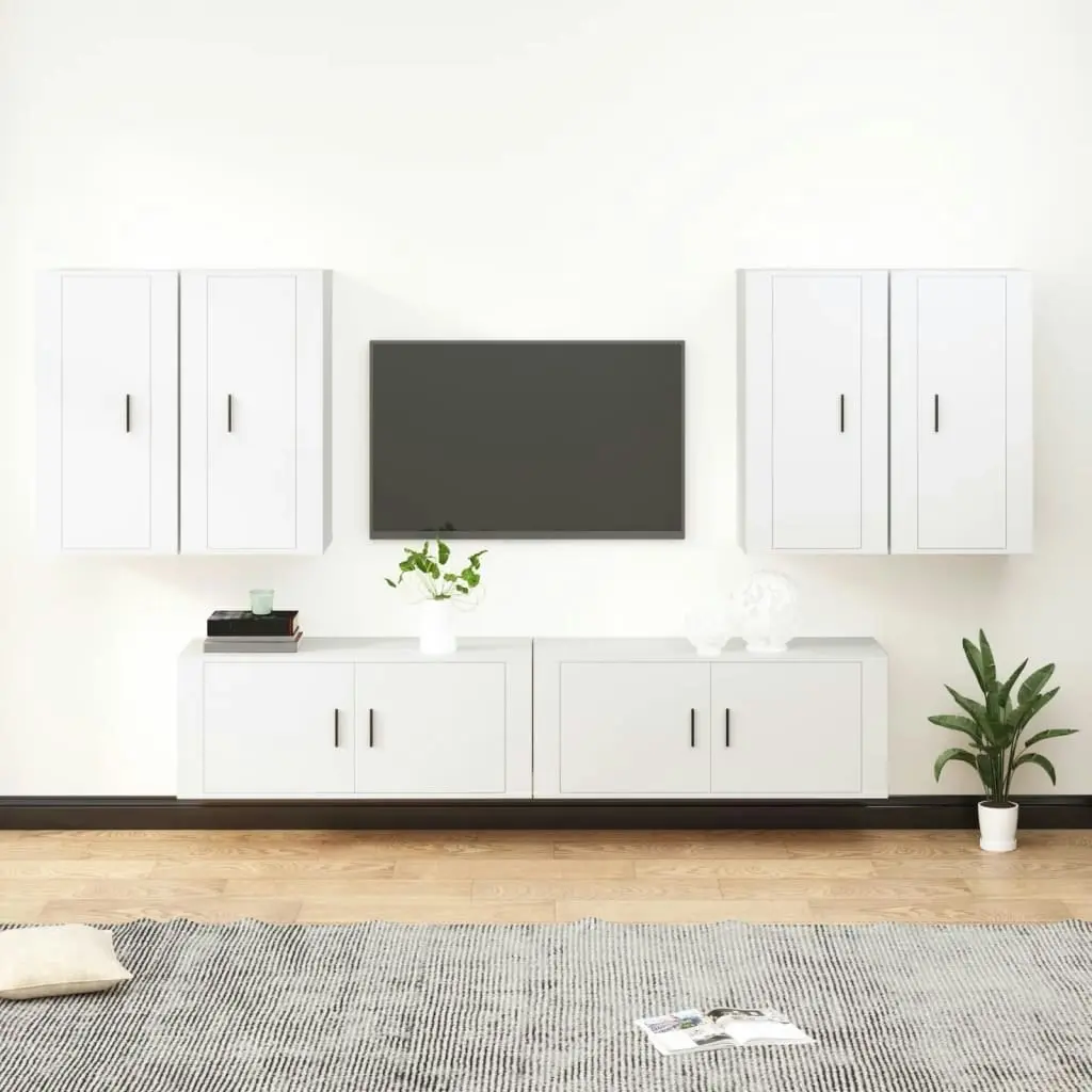 6 Piece TV Cabinet Set White Engineered Wood 3188710