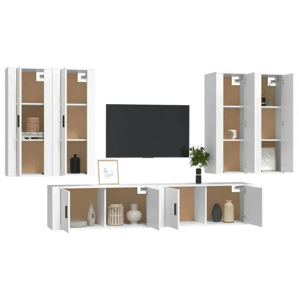 6 Piece TV Cabinet Set White Engineered Wood 3188862