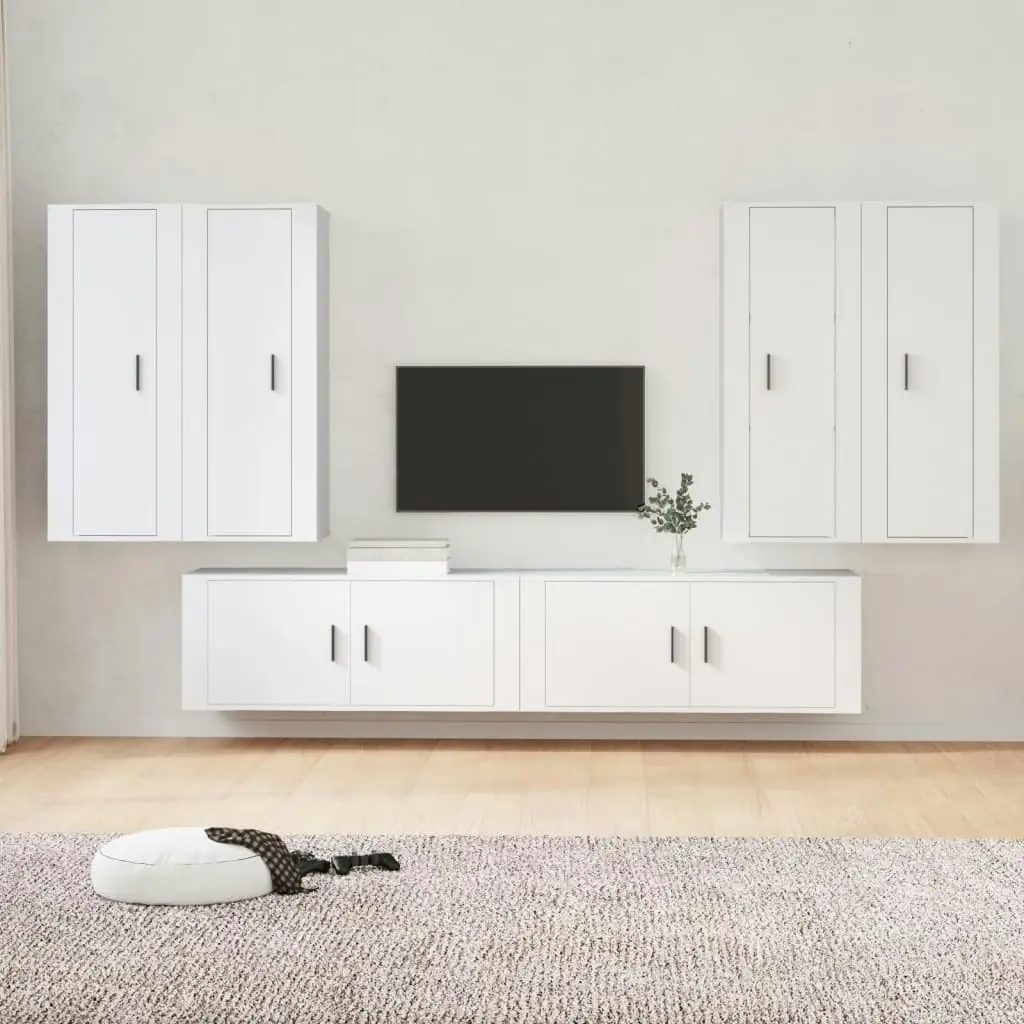 6 Piece TV Cabinet Set White Engineered Wood 3188862