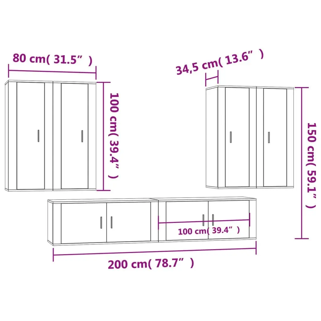 6 Piece TV Cabinet Set White Engineered Wood 3188862