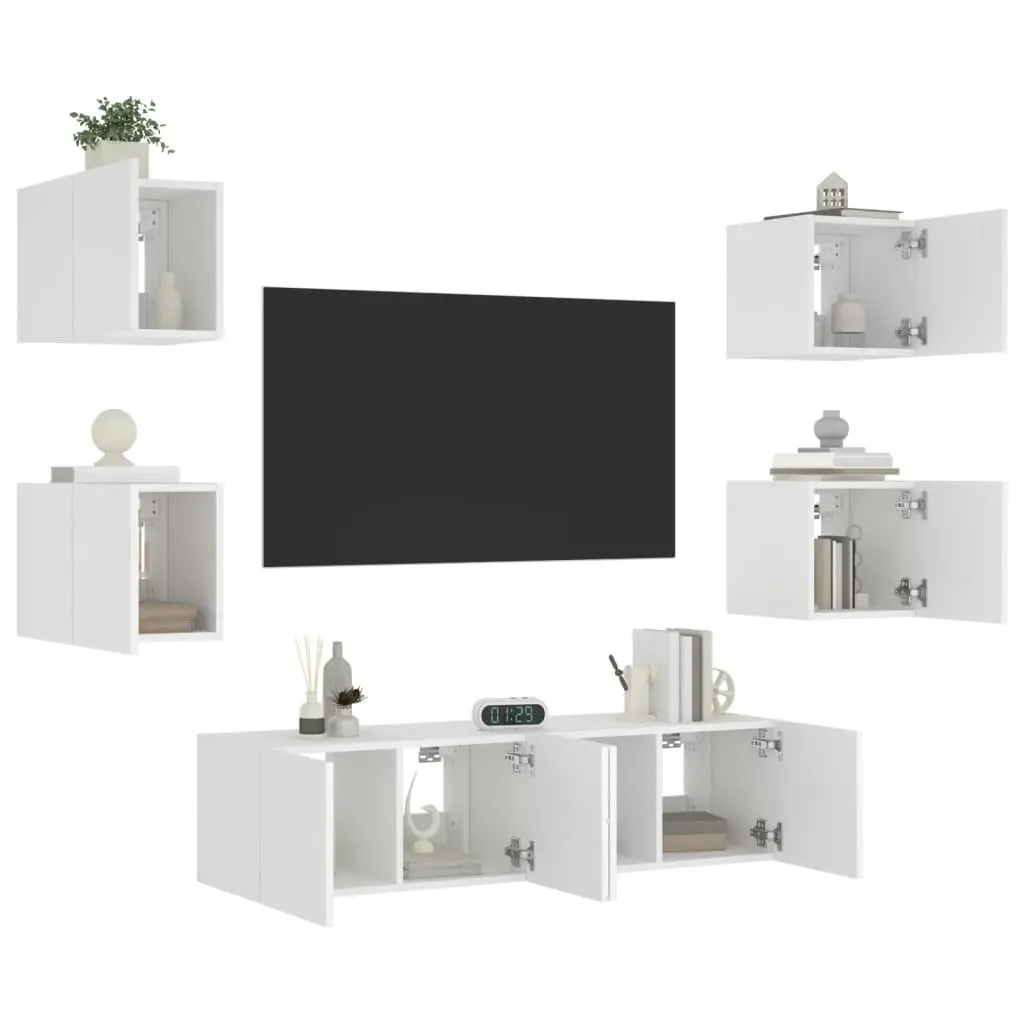 6 Piece TV Wall Units with LED White Engineered Wood 3216853