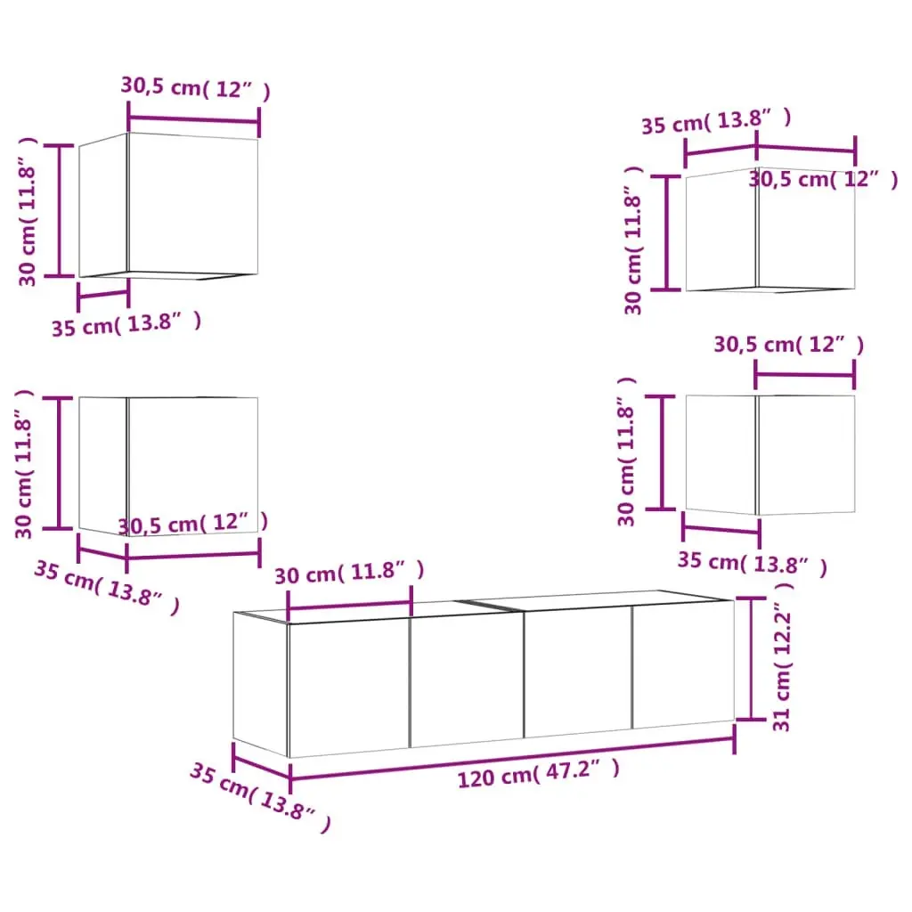 6 Piece TV Wall Units with LED White Engineered Wood 3216853