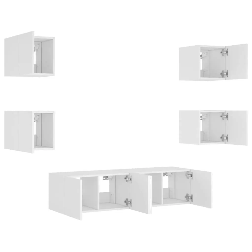 6 Piece TV Wall Units with LED White Engineered Wood 3216853