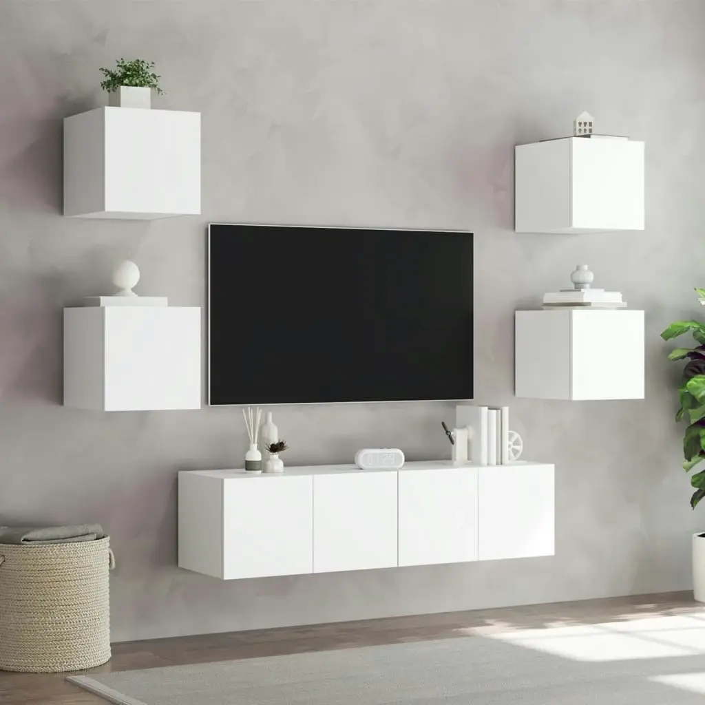 6 Piece TV Wall Units with LED White Engineered Wood 3216853