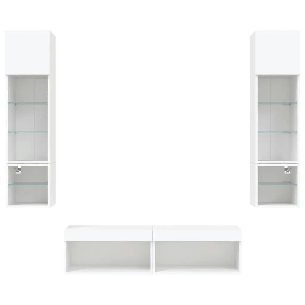 6 Piece TV Wall Units with LED White Engineered Wood 3216622