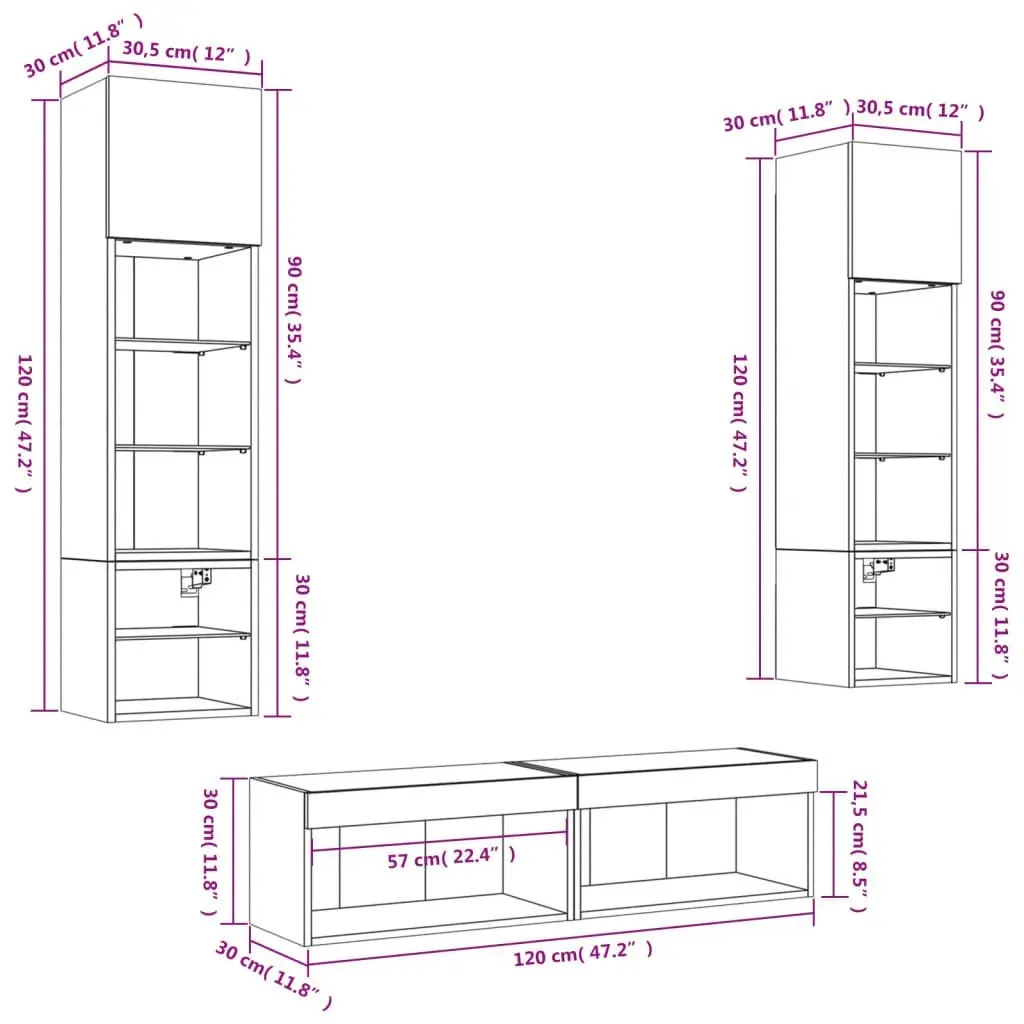 6 Piece TV Wall Units with LED White Engineered Wood 3216622