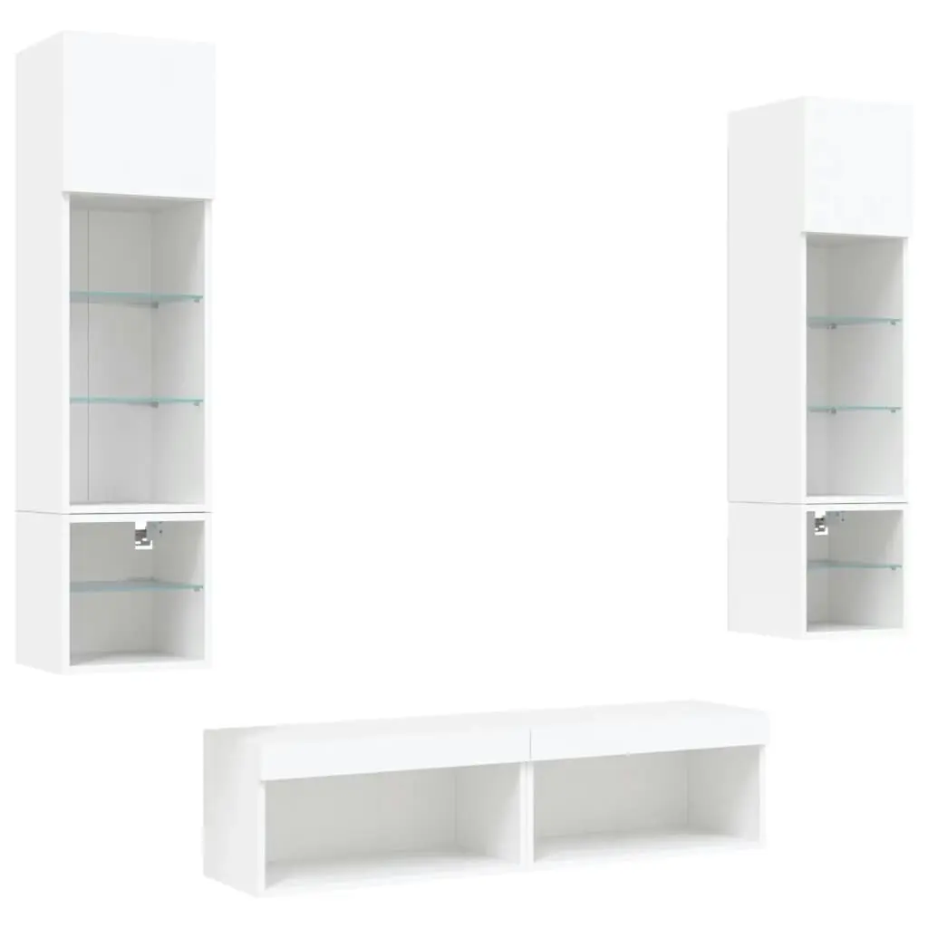 6 Piece TV Wall Units with LED White Engineered Wood 3216622