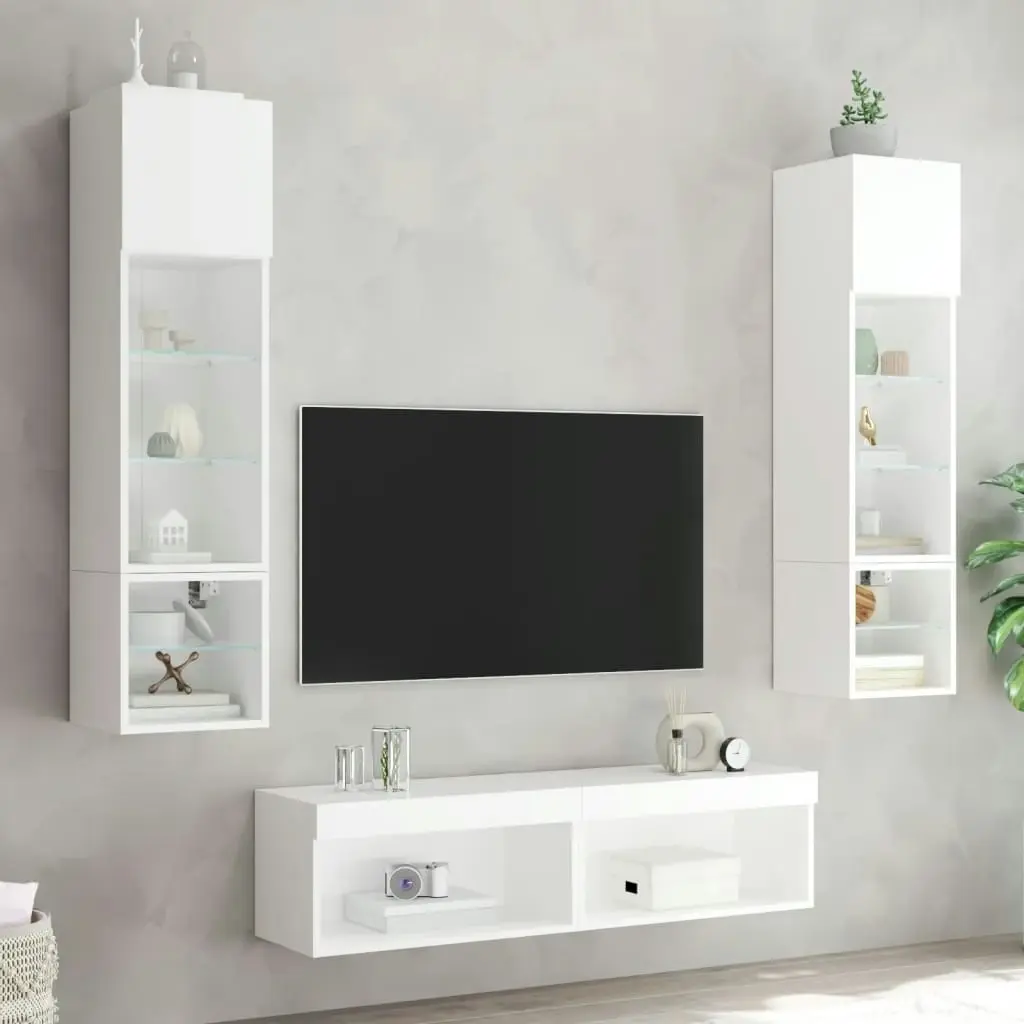 6 Piece TV Wall Units with LED White Engineered Wood 3216622