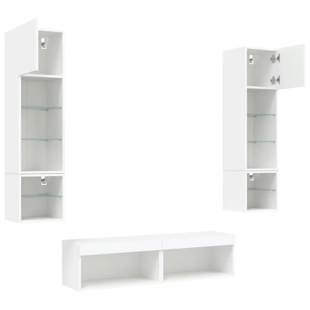 6 Piece TV Wall Units with LED White Engineered Wood 3216622