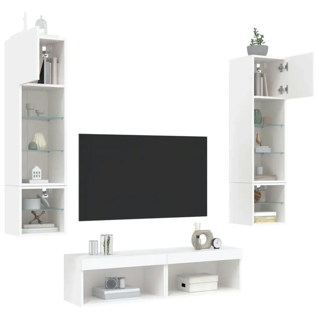 6 Piece TV Wall Units with LED White Engineered Wood 3216622