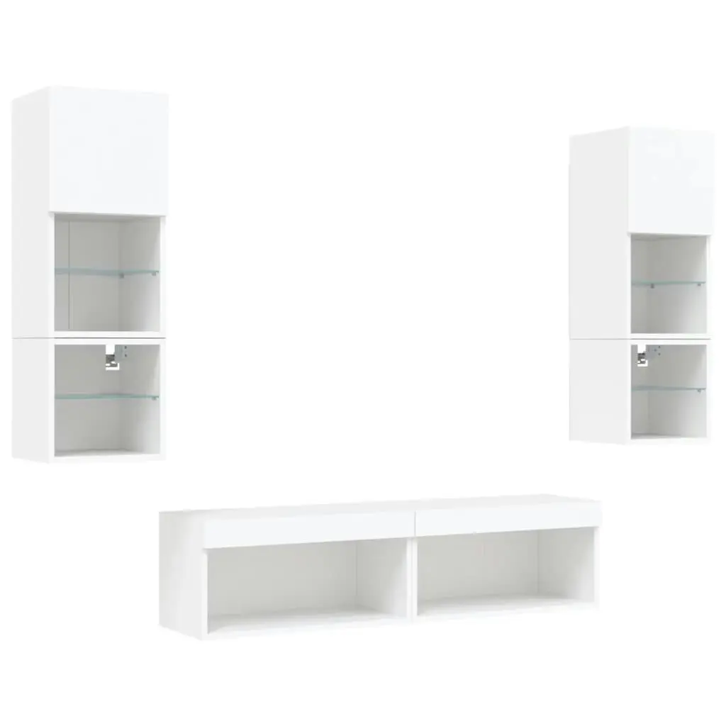 6 Piece TV Wall Units with LED White Engineered Wood 3216615