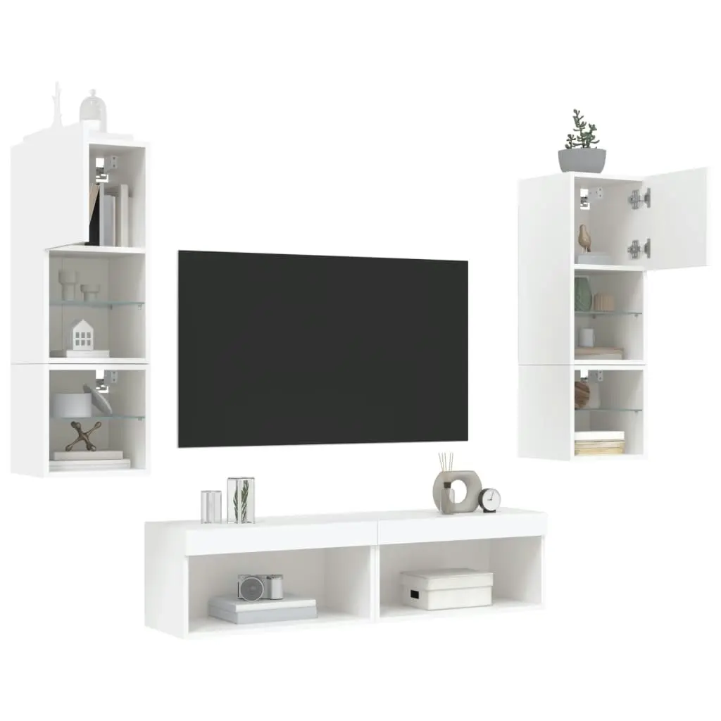 6 Piece TV Wall Units with LED White Engineered Wood 3216615