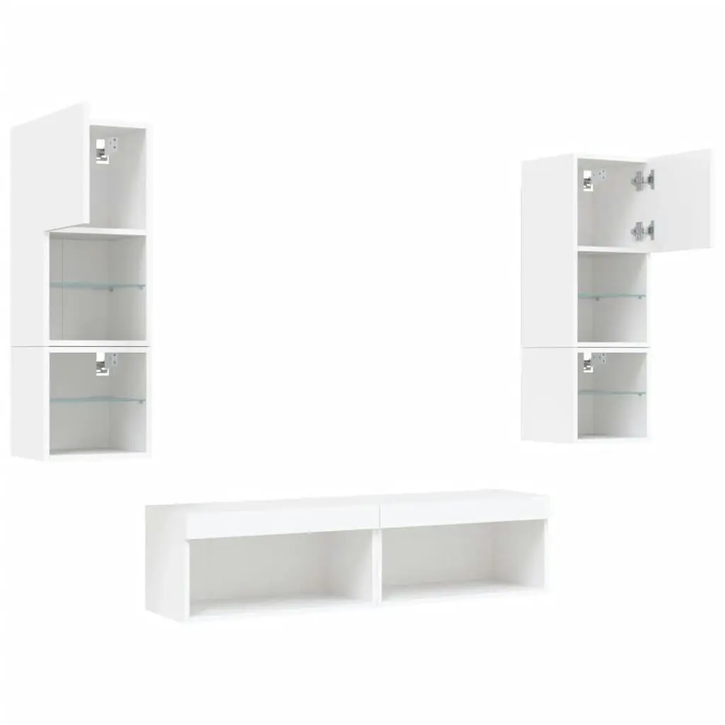 6 Piece TV Wall Units with LED White Engineered Wood 3216615