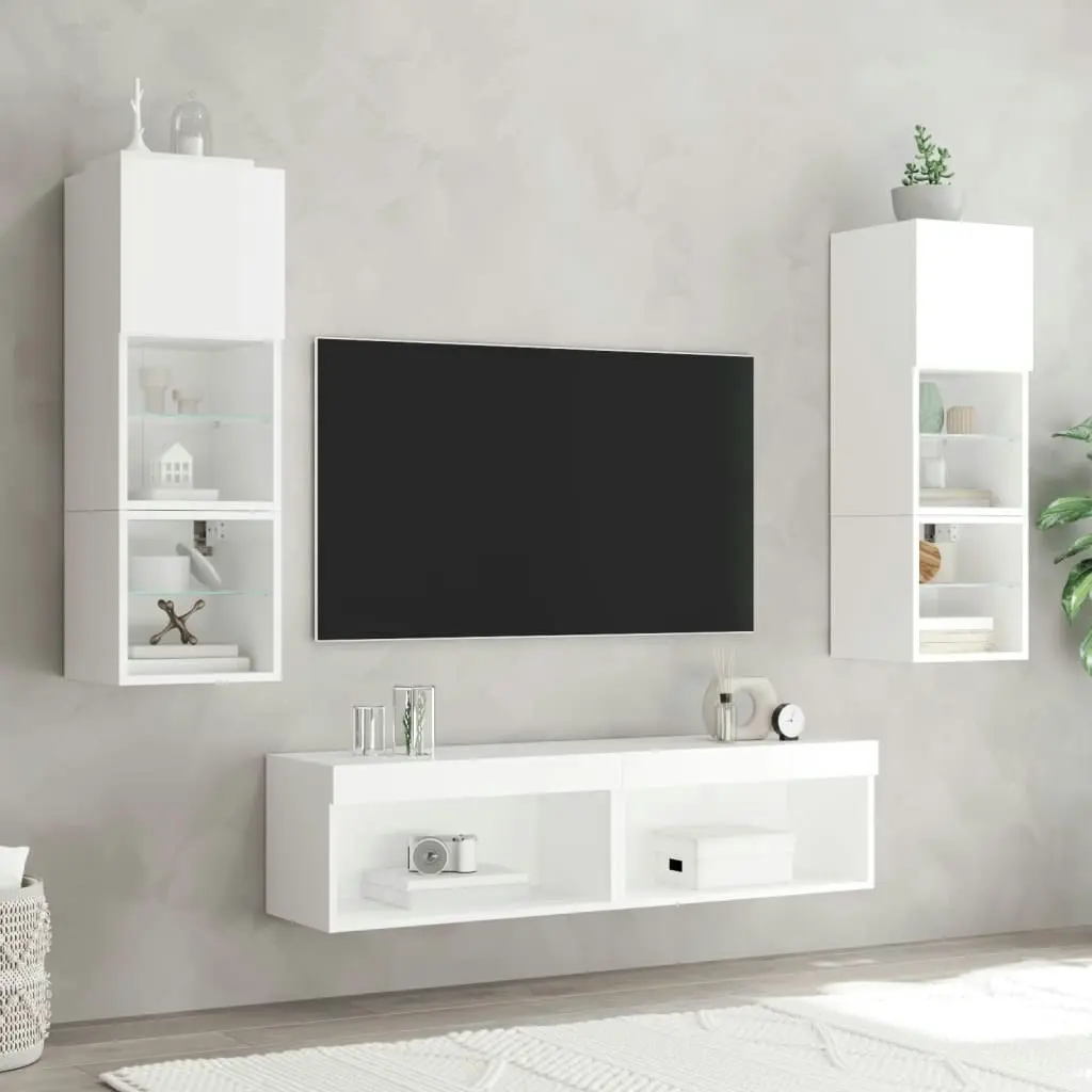 6 Piece TV Wall Units with LED White Engineered Wood 3216615