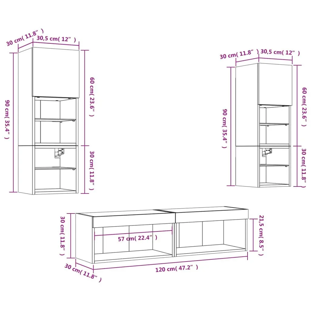 6 Piece TV Wall Units with LED White Engineered Wood 3216615