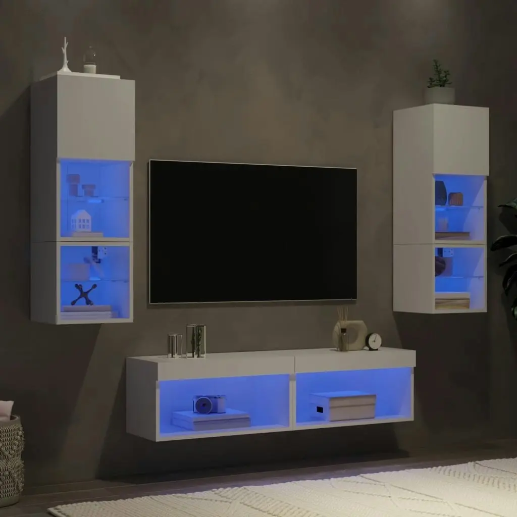 6 Piece TV Wall Units with LED White Engineered Wood 3216615