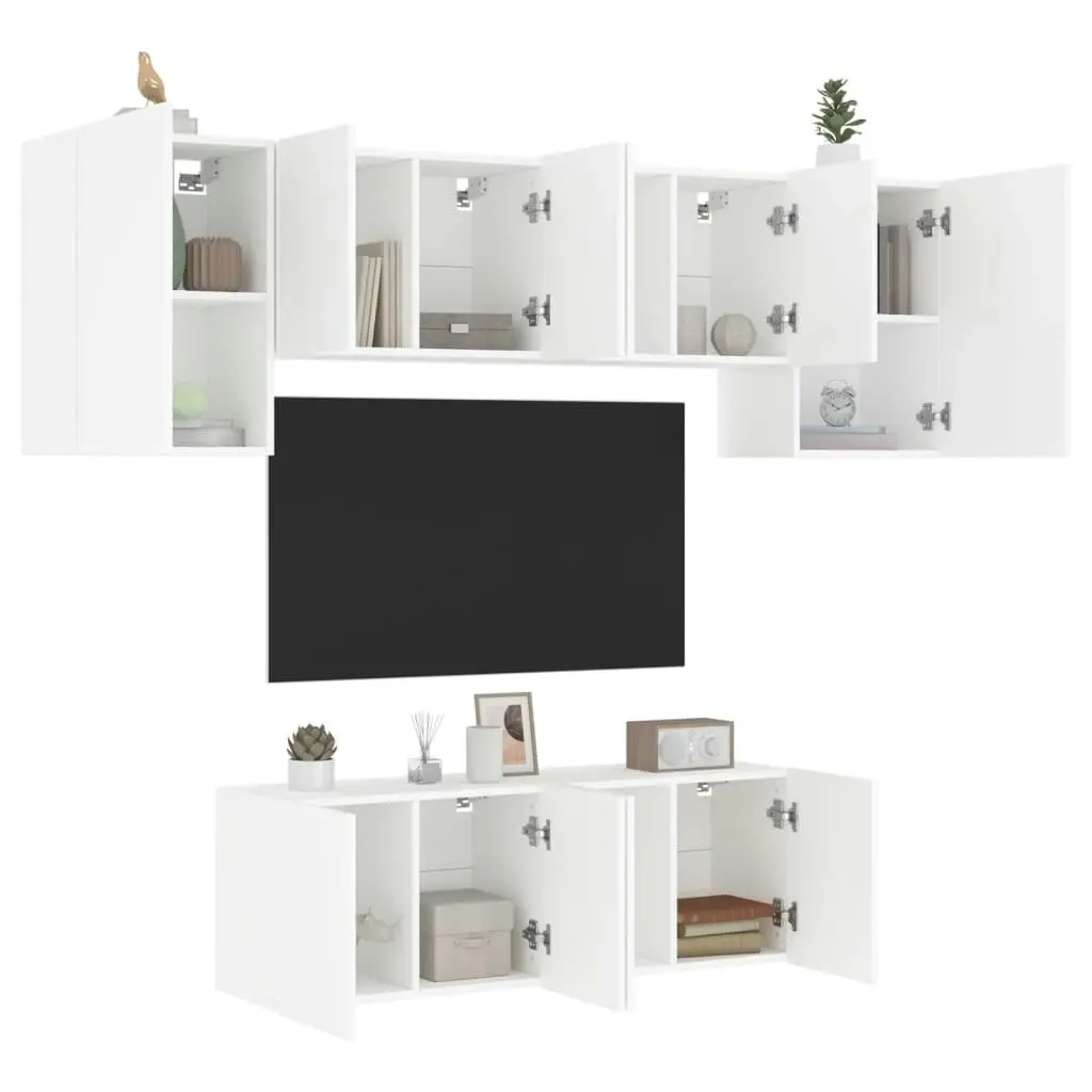 6 Piece TV Wall Units White Engineered Wood 3216439