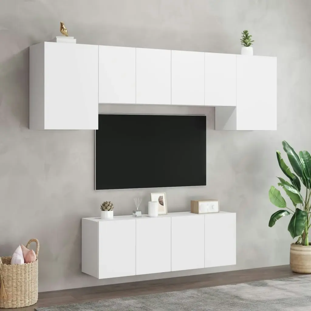 6 Piece TV Wall Units White Engineered Wood 3216439