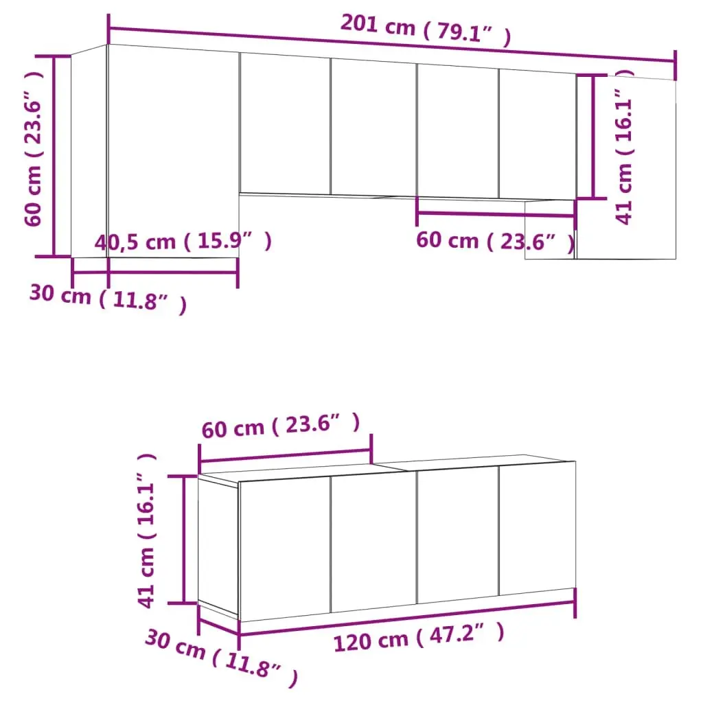 6 Piece TV Wall Units White Engineered Wood 3216439