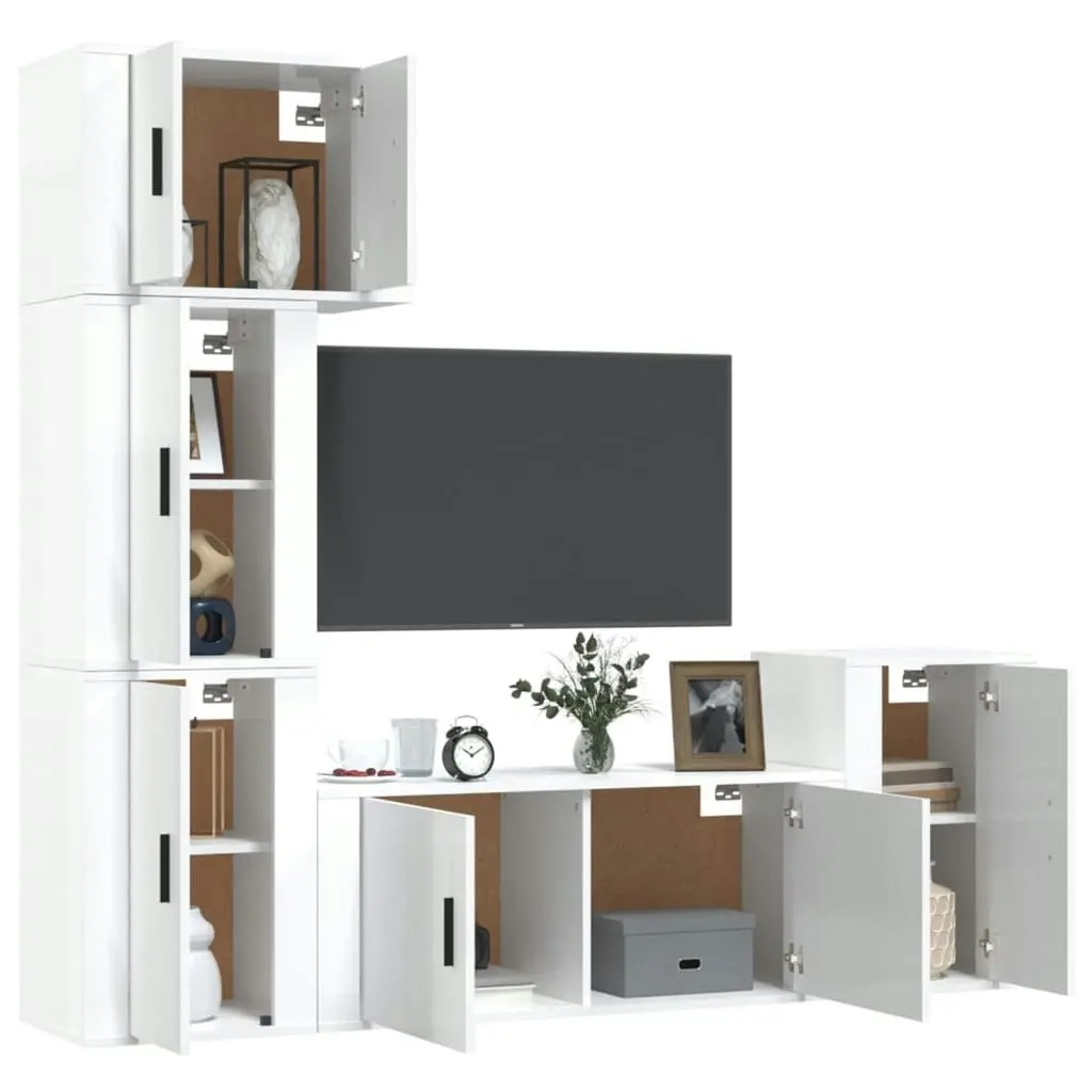 5 Piece TV Cabinet Set High Gloss White Engineered Wood 3188632