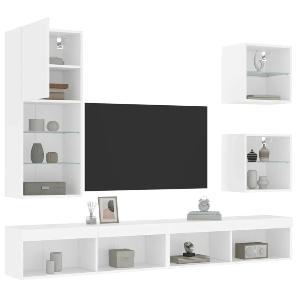 5 Piece TV Wall Units with LED White Engineered Wood 3216675