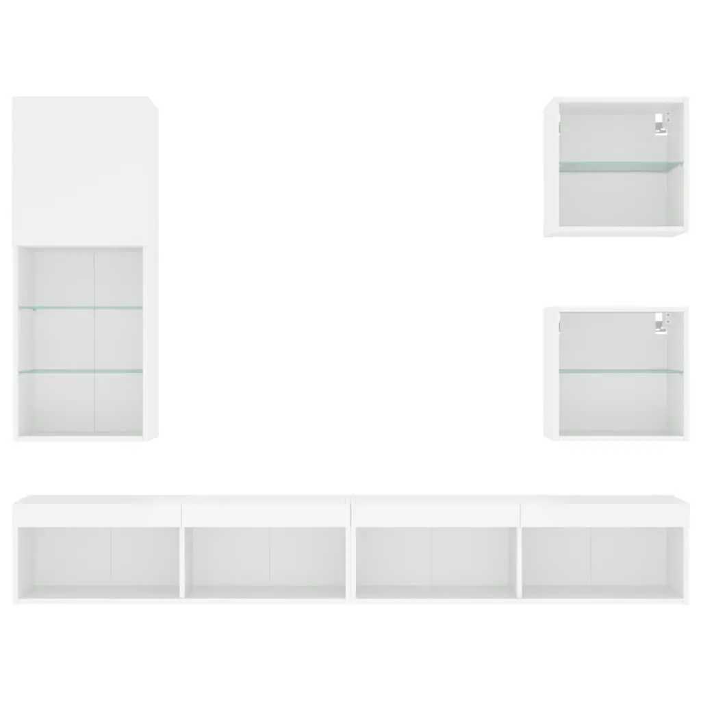 5 Piece TV Wall Units with LED White Engineered Wood 3216675