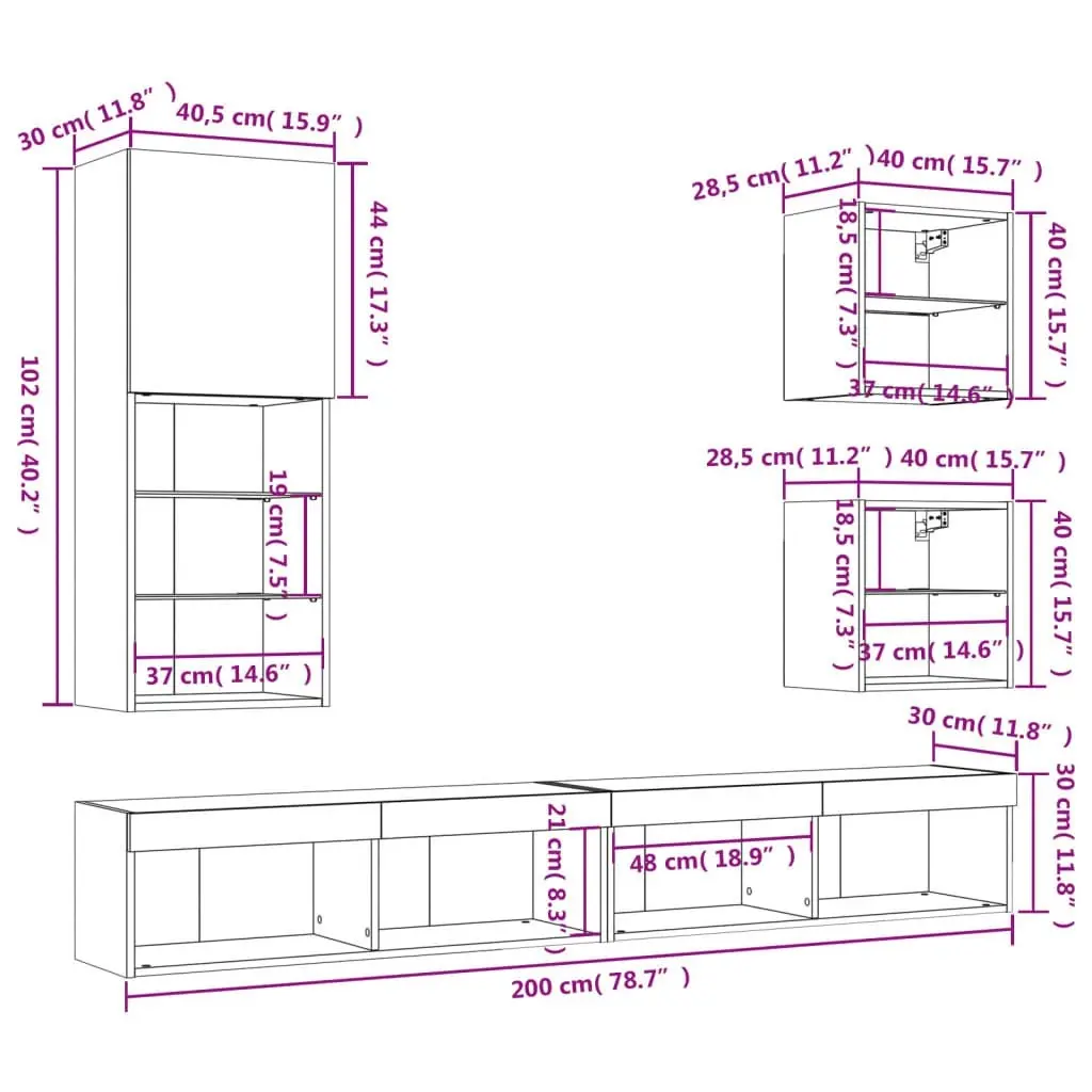 5 Piece TV Wall Units with LED White Engineered Wood 3216675