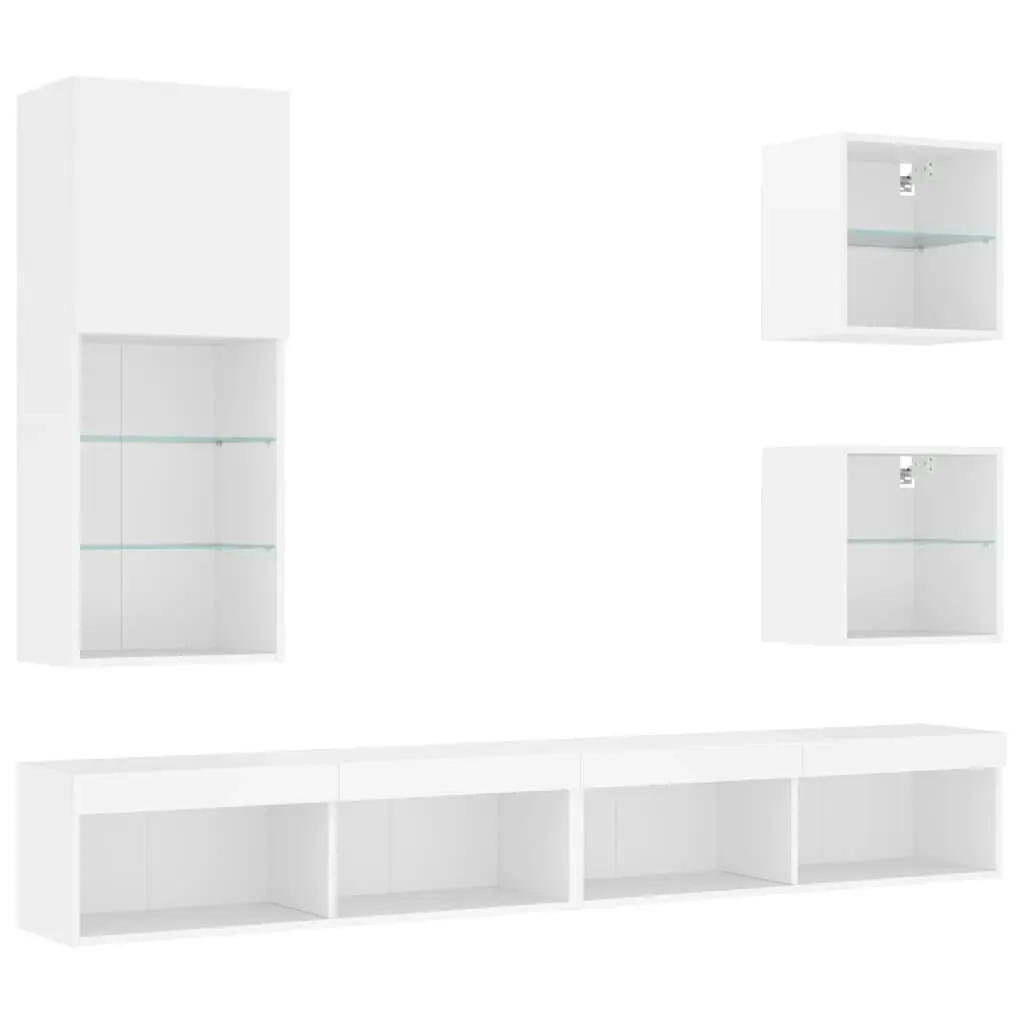 5 Piece TV Wall Units with LED White Engineered Wood 3216675