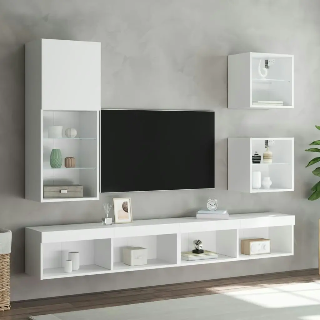 5 Piece TV Wall Units with LED White Engineered Wood 3216675