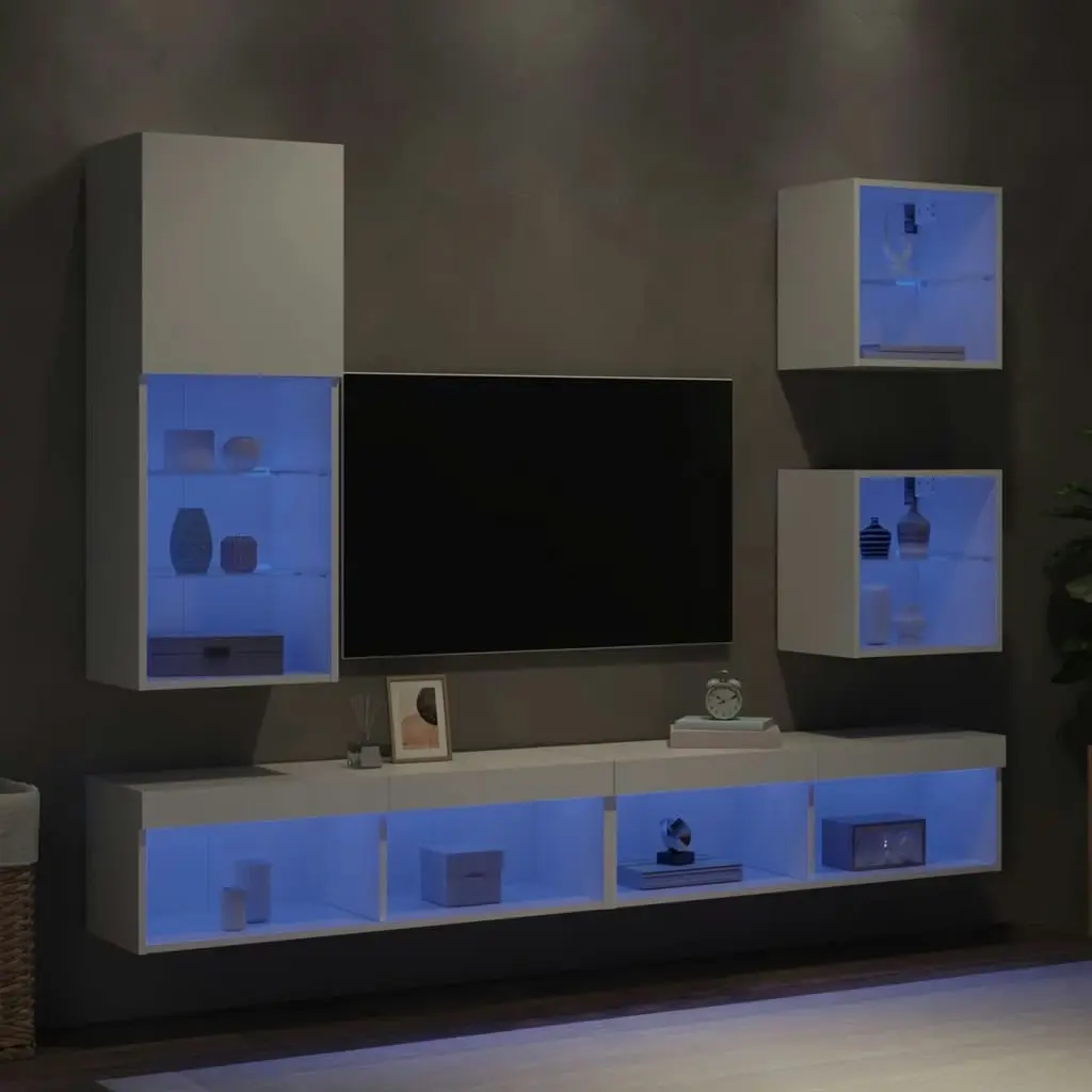 5 Piece TV Wall Units with LED White Engineered Wood 3216675