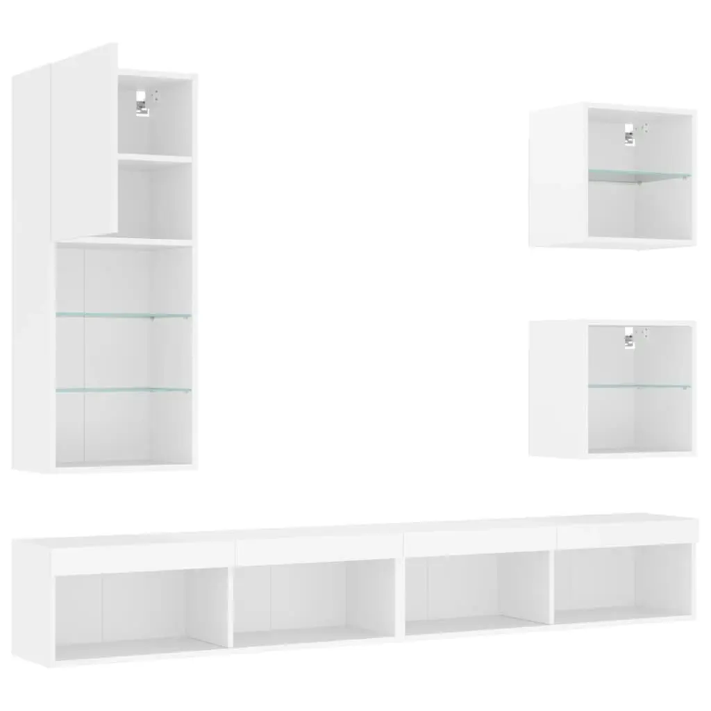 5 Piece TV Wall Units with LED White Engineered Wood 3216675