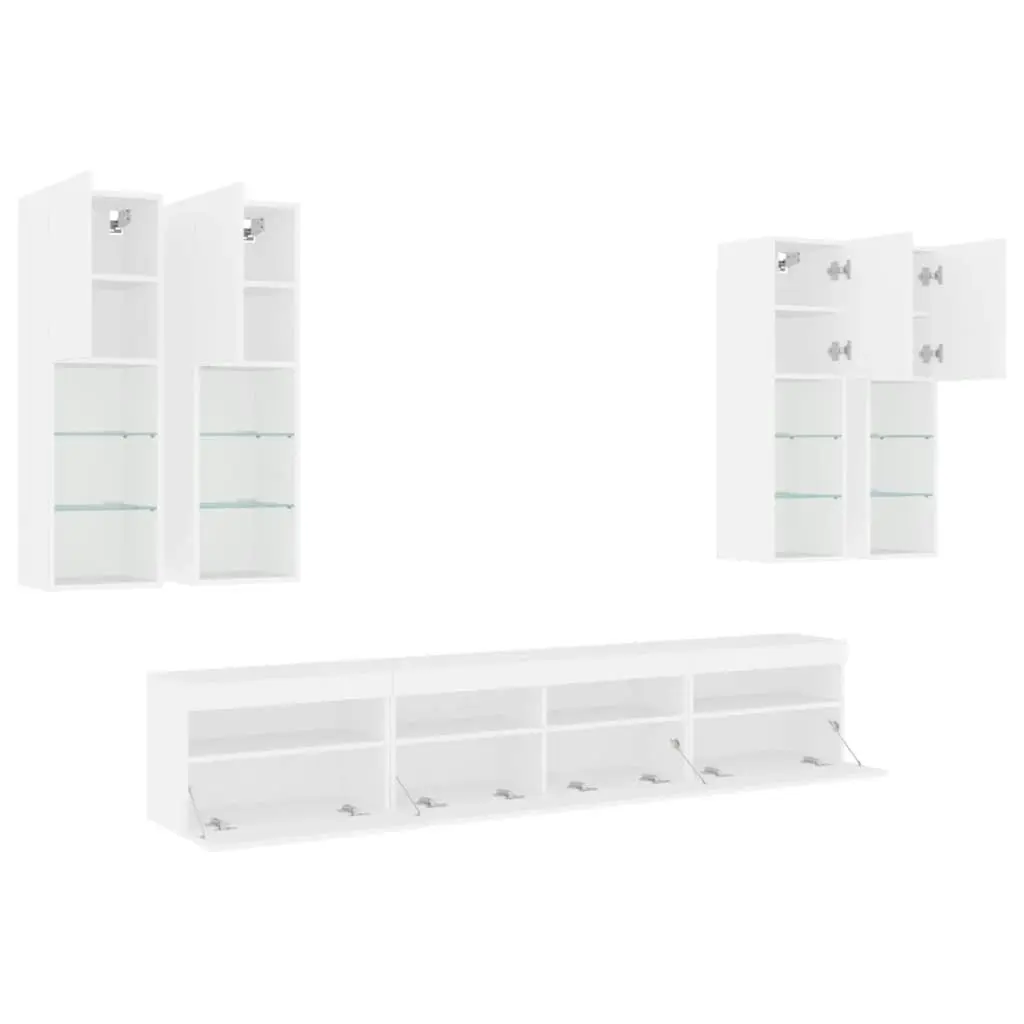 7 Piece TV Wall Cabinet Set with LED Lights White 3216771