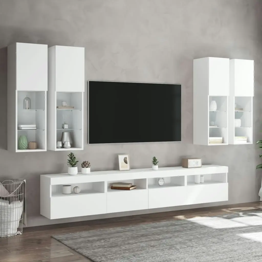 7 Piece TV Wall Cabinet Set with LED Lights White 3216771