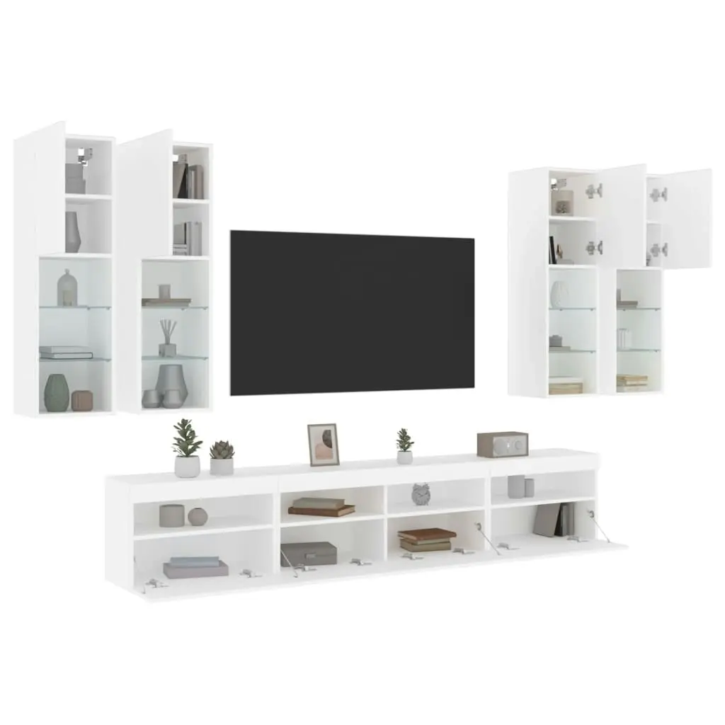 7 Piece TV Wall Cabinet Set with LED Lights White 3216771