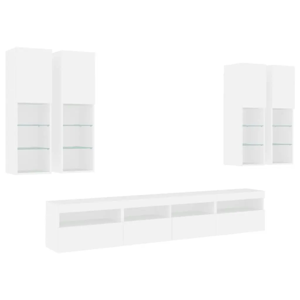 7 Piece TV Wall Cabinet Set with LED Lights White 3216771