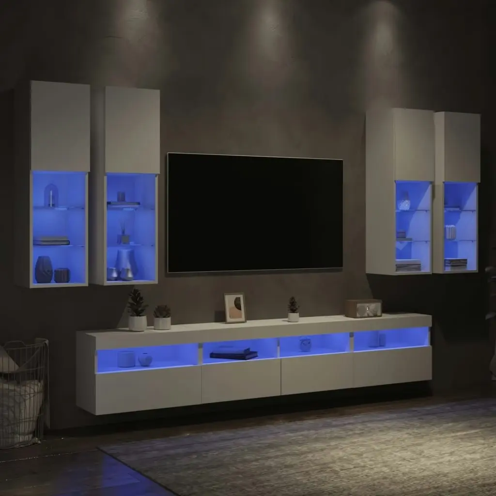 7 Piece TV Wall Cabinet Set with LED Lights White 3216771