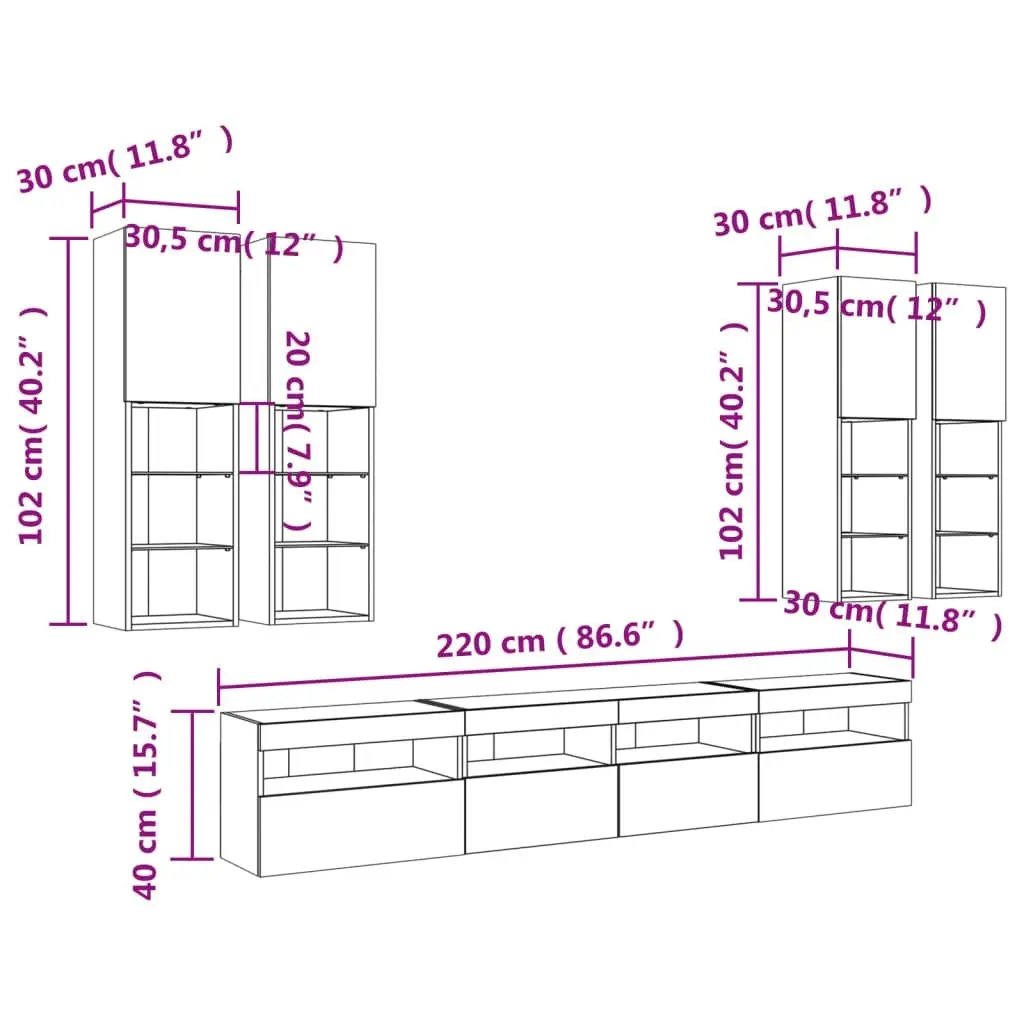 7 Piece TV Wall Cabinet Set with LED Lights White 3216771