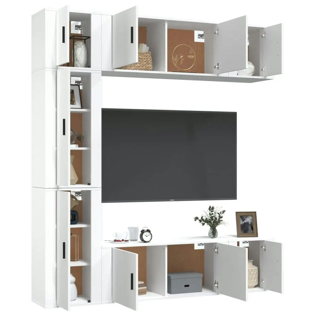 7 Piece TV Cabinet Set High Gloss White Engineered Wood 3188648