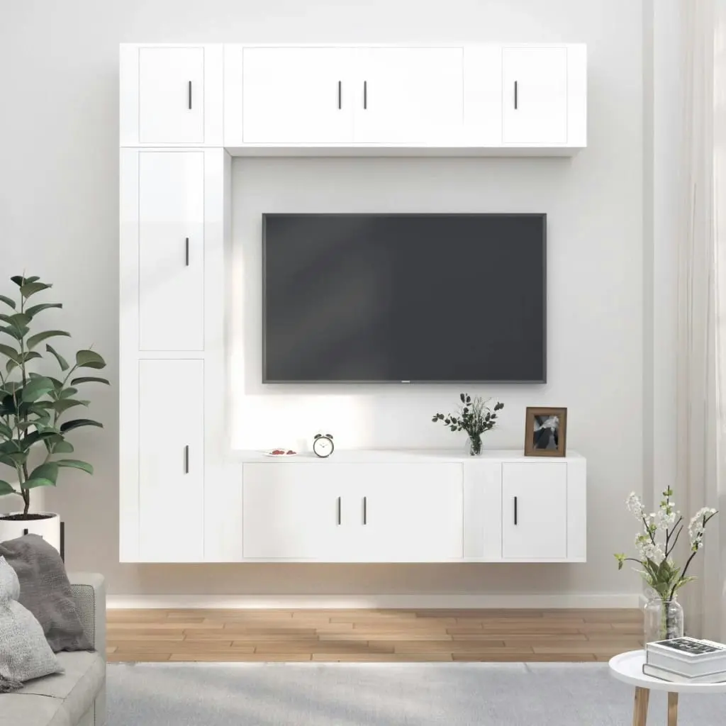 7 Piece TV Cabinet Set High Gloss White Engineered Wood 3188648