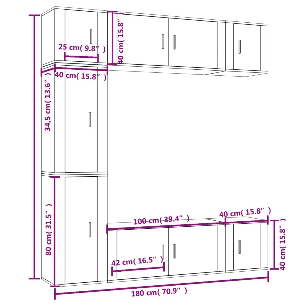 7 Piece TV Cabinet Set High Gloss White Engineered Wood 3188648