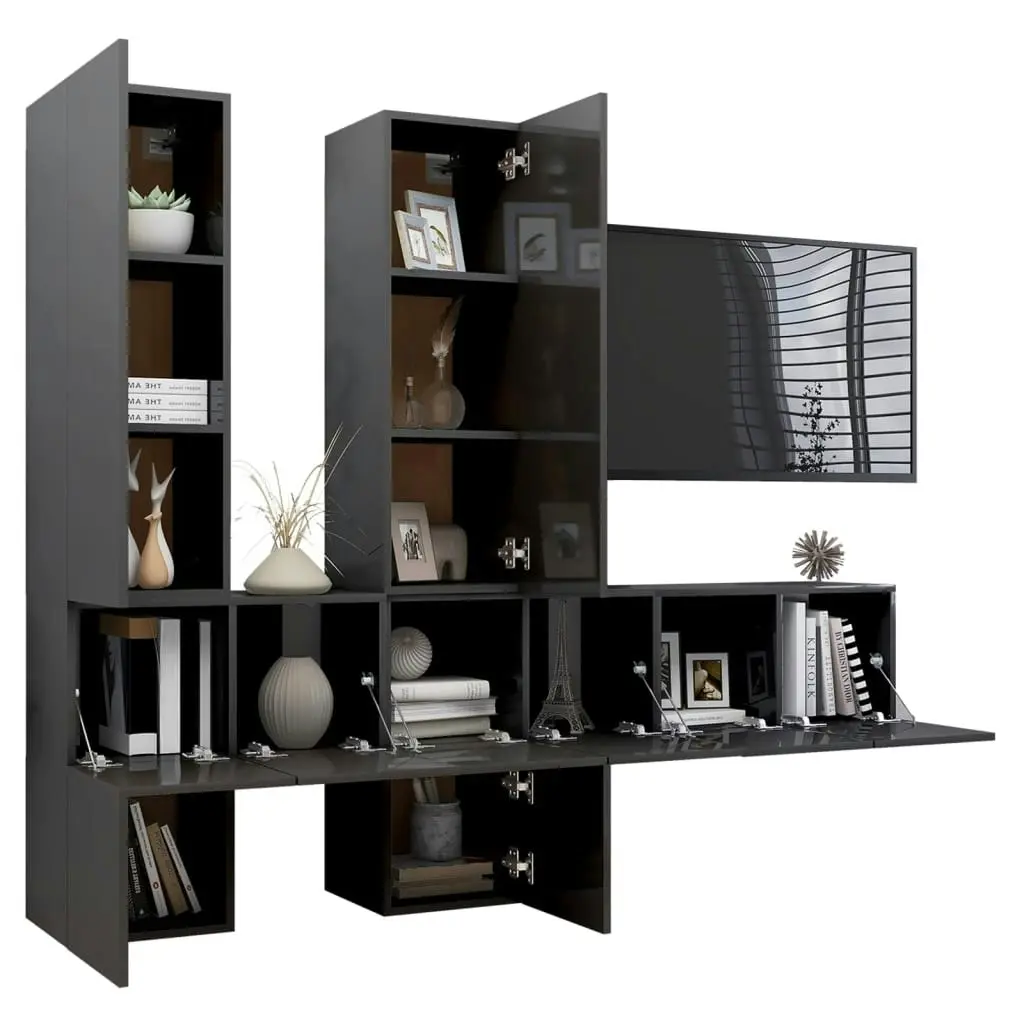 7 Piece TV Cabinet Set High Gloss Grey Engineered Wood 3079558