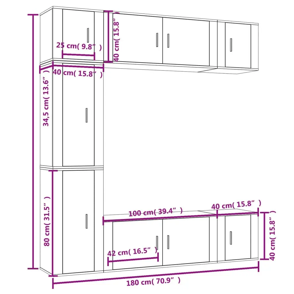 7 Piece TV Cabinet Set White Engineered Wood 3188646