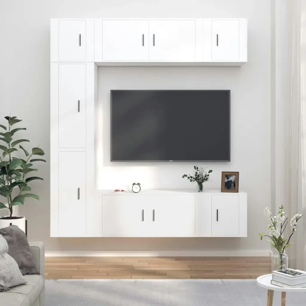 7 Piece TV Cabinet Set White Engineered Wood 3188646