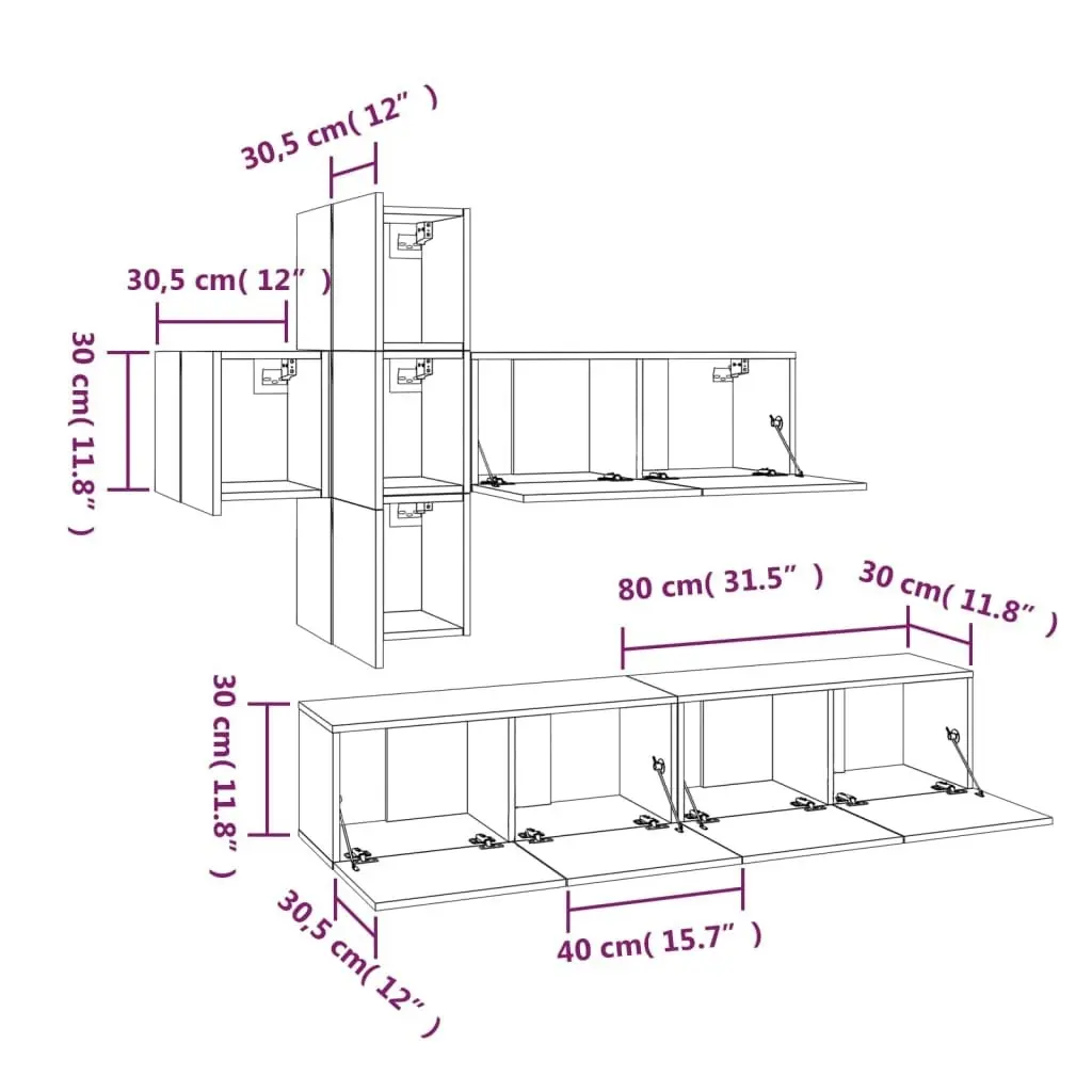 7 Piece TV Cabinet Set White Engineered Wood 3114510