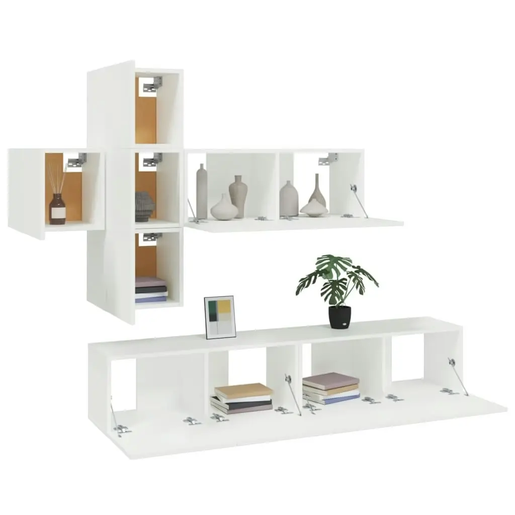 7 Piece TV Cabinet Set White Engineered Wood 3114510