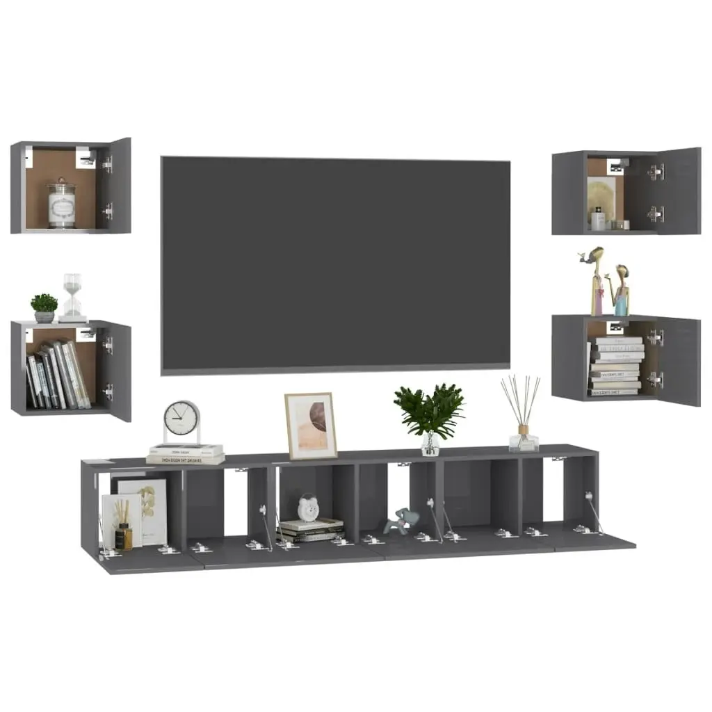 7 Piece TV Cabinet Set High Gloss Grey Engineered Wood 3079501